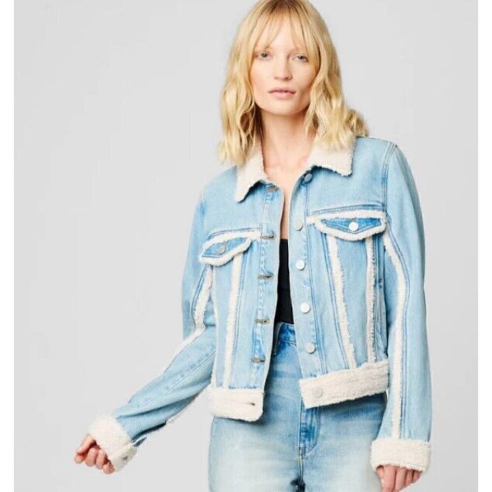 New BlankNYC Warm and Cozy Denim Trucker Jacket Womens M Faux Sherpa Blank NYC